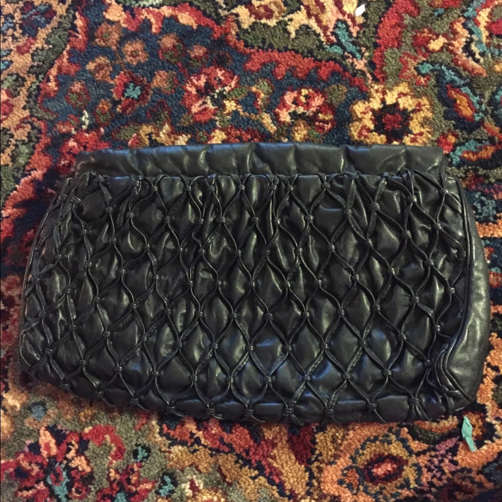 Miriam Lefcourt Large Black Soft Leather Clutch Purse!